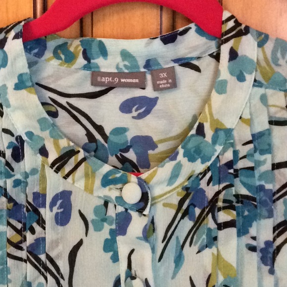 FINAL SALE PRICE Apt 9  Turquoise Pleated Button Front Blouse Sz 3X - Picture 2 of 7